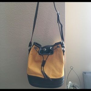 Mustard yellow leather hobo purse in EUC